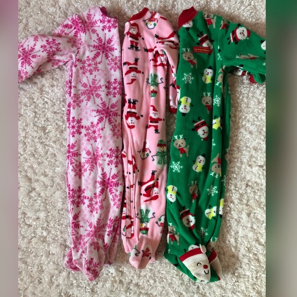 3 pairs of winter holiday fleece zip up pajamas - Picture 3 of 6